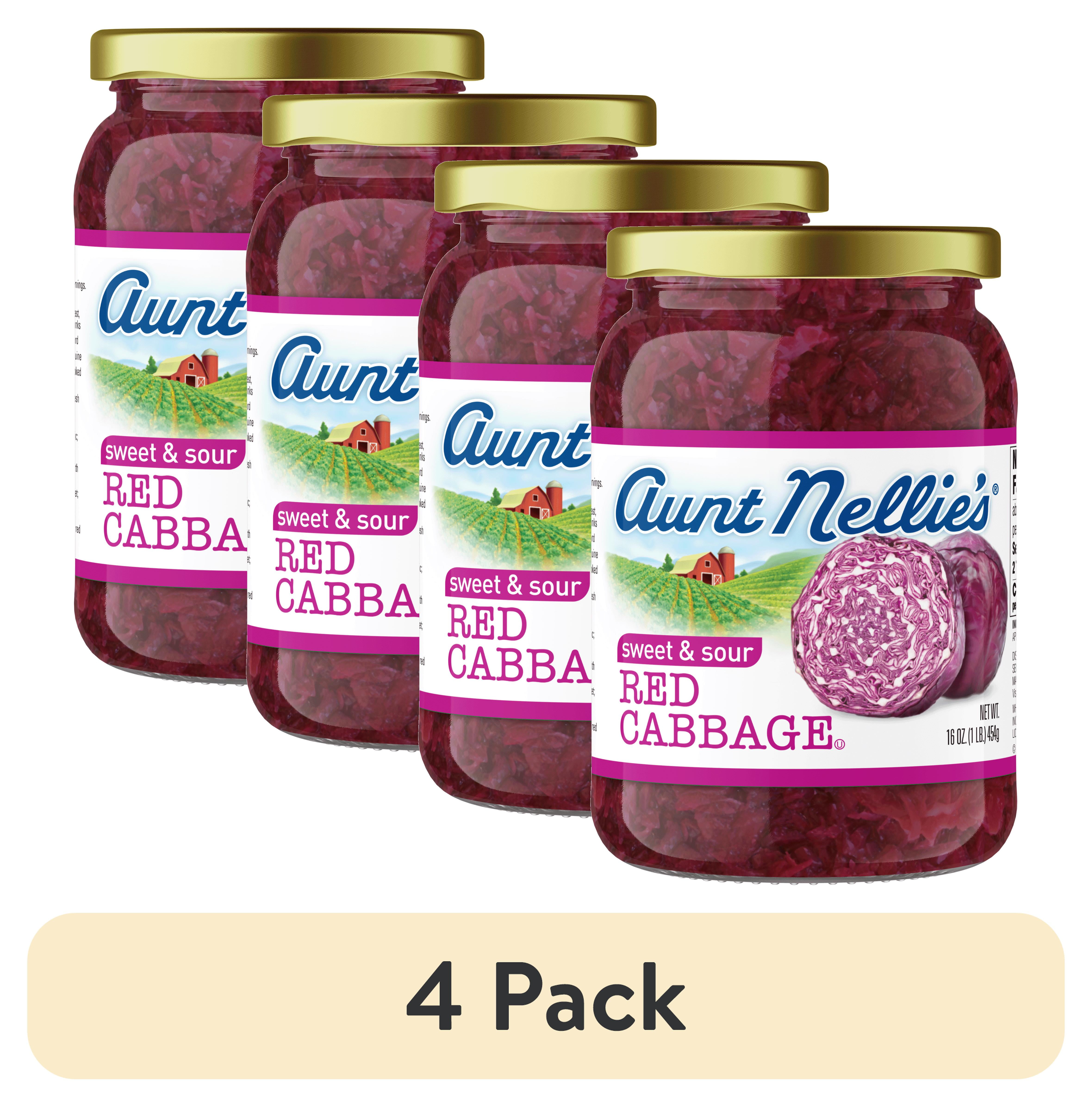 (4 pack) Aunt Nellie's Sweet & Sour Red Cabbage Jar, 16 oz