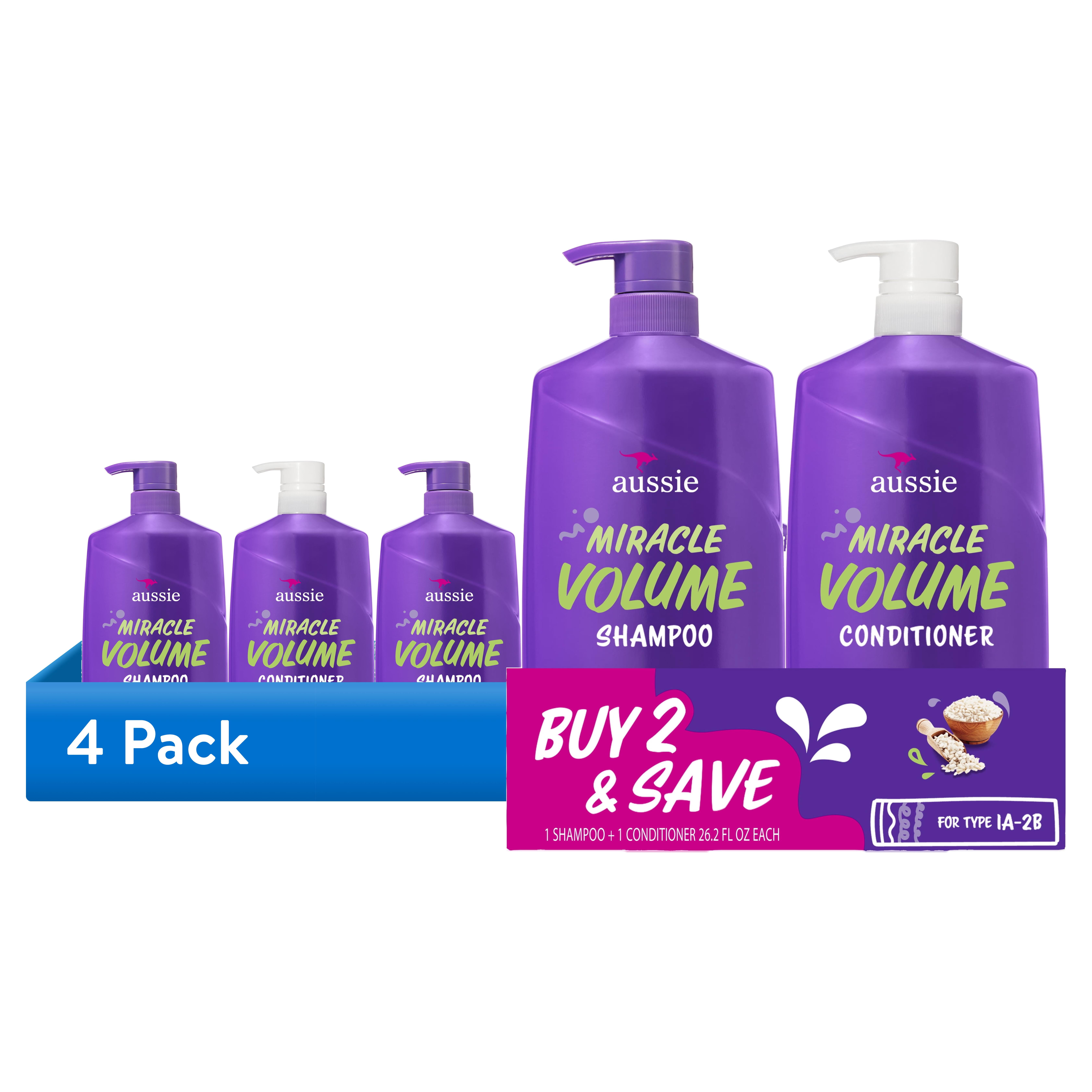 4 pack) Aussie Miracle Volume Shampoo and Conditioner Set for All