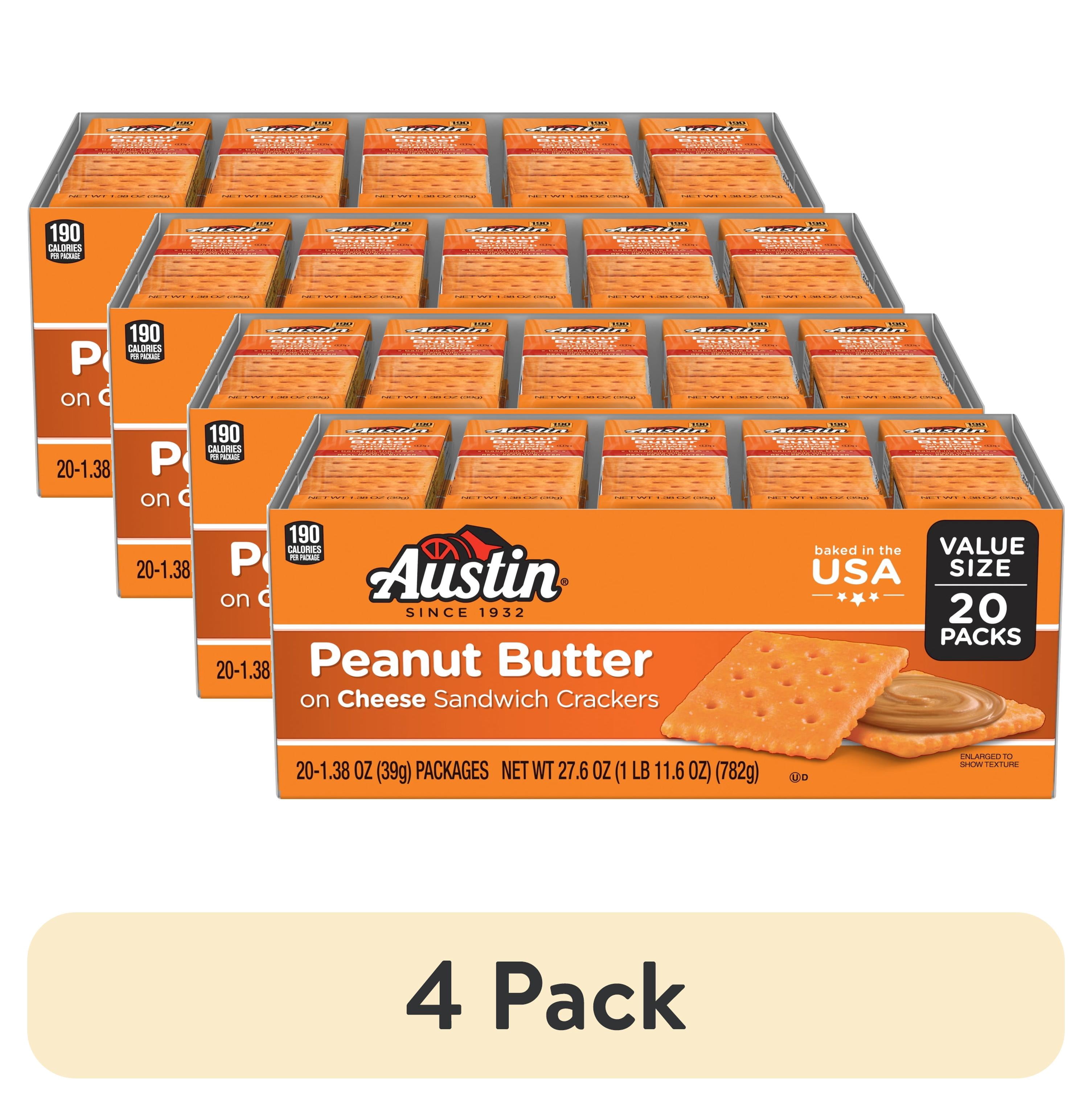 (4 pack) Austin Peanut Butter on Cheese Sandwich Crackers, Single Serve Snack Crackers, 20 Count