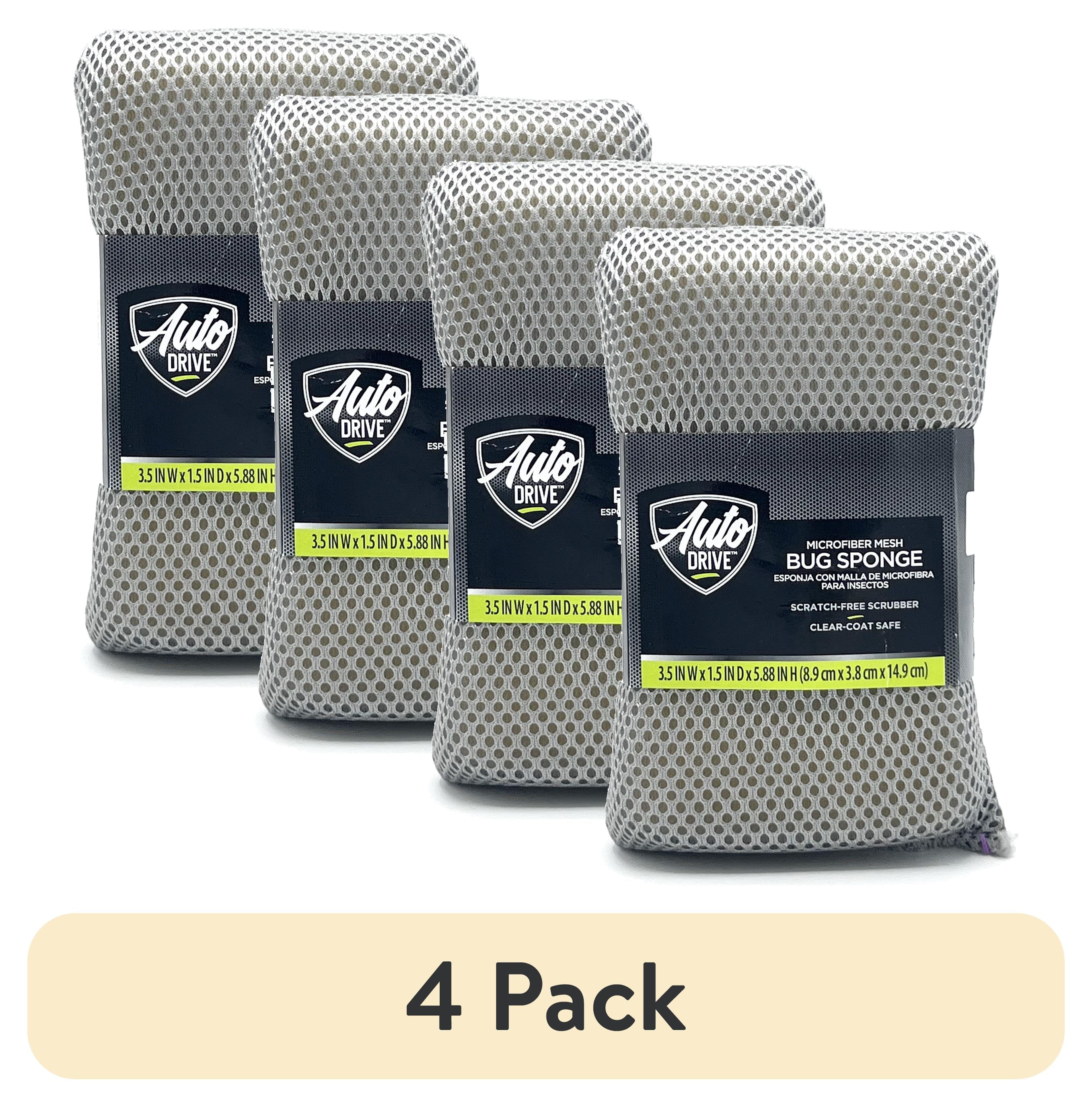 (4 pack) Auto Drive Microfiber Mesh Bug Sponge for Car Washing,Yellow