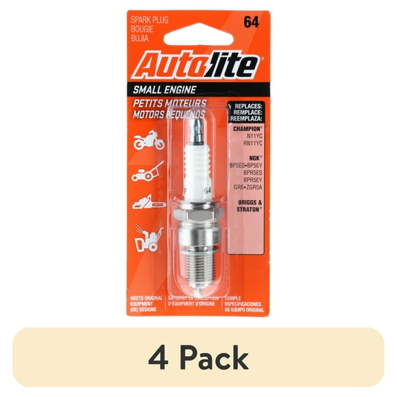 (4 pack) Autolite Small Engine Spark Plug, 64 for Select Honda Small Engine and other Power Equipment, also Fits Select Toyota and Suzuki