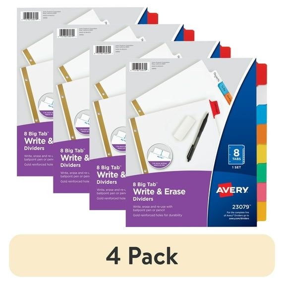 (4 pack) Avery Big Tab Write & Erase 8-Tab Dividers (23079)