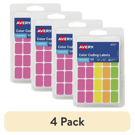 (4 pack) Avery Color Coding Labels, 1/2" x 3/4", Paper, Removable, Neon Colors, Handwrite, 525 Labels