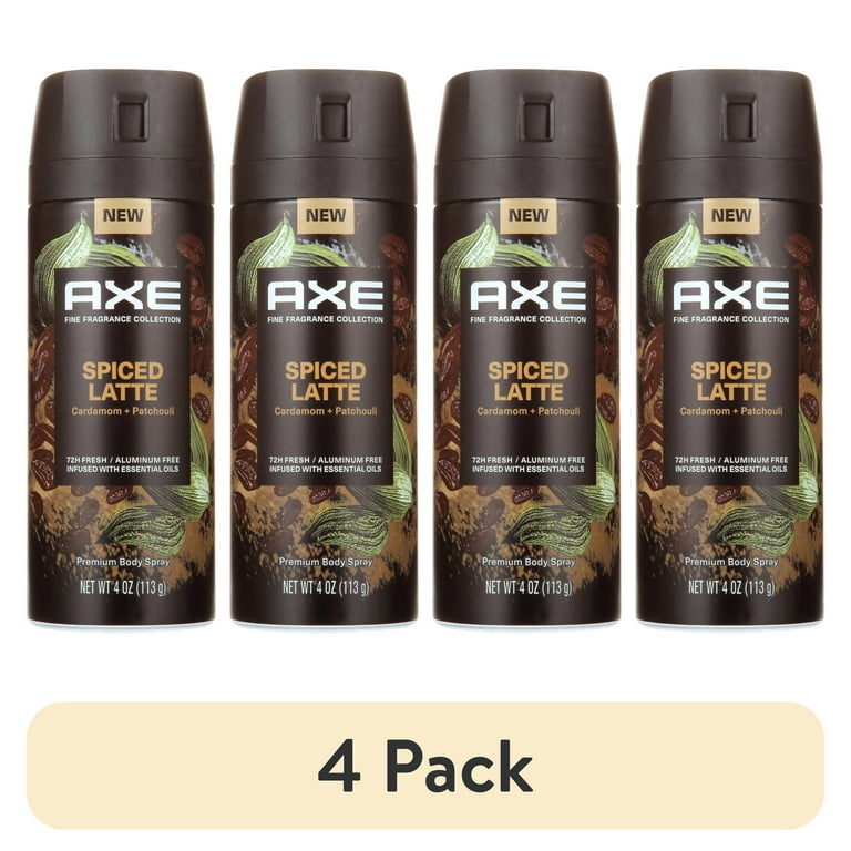 (4 pack) Axe Fine Fragrance Men's Deodorant Spray, Spiced Latte, Cardamom + Patchouli Aluminum Free, 4 oz