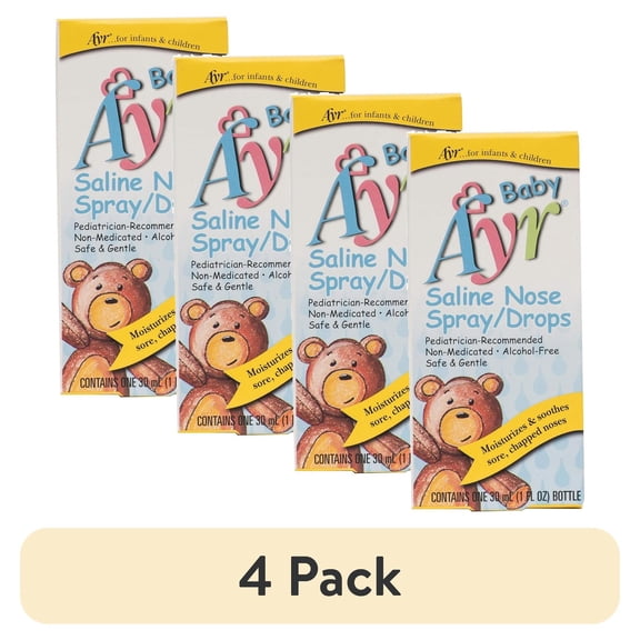 (4 pack) Ayr Baby Saline Nasal Spray/Drops, 1 Oz.