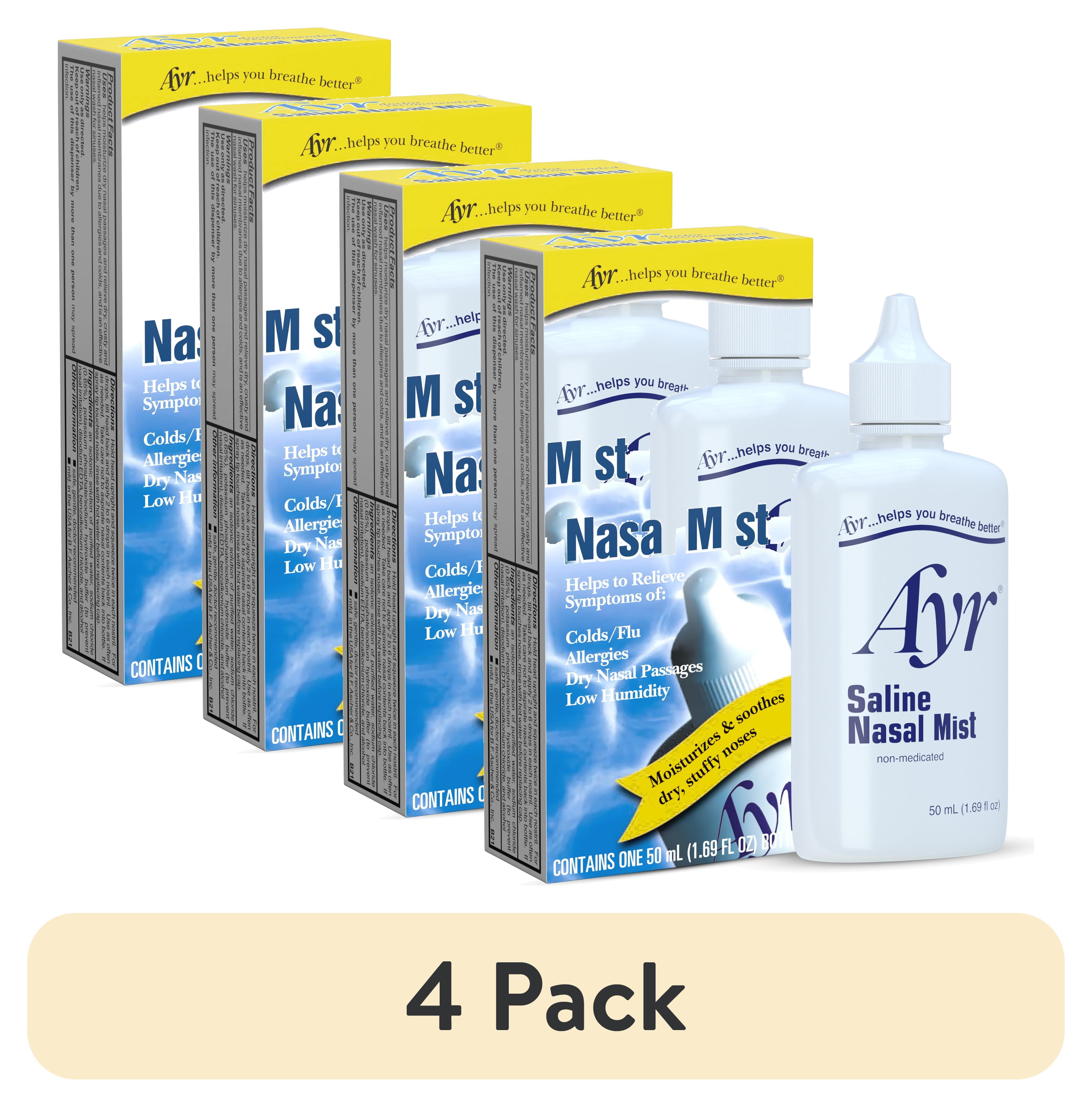 (4 pack) Ayr Saline Nasal Mist, for Daily Saline Nasal Care, 50mL