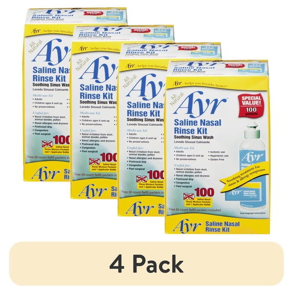 (4 pack) Ayr Saline Nasal Rinse Kit 100 Count
