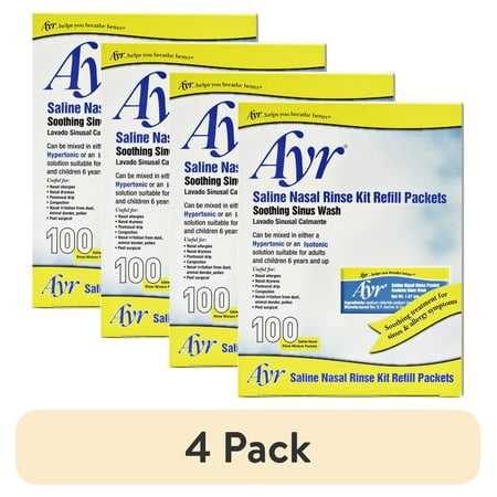 (4 pack) Ayr Saline Nasal Rinse Kit Ref 100 Count