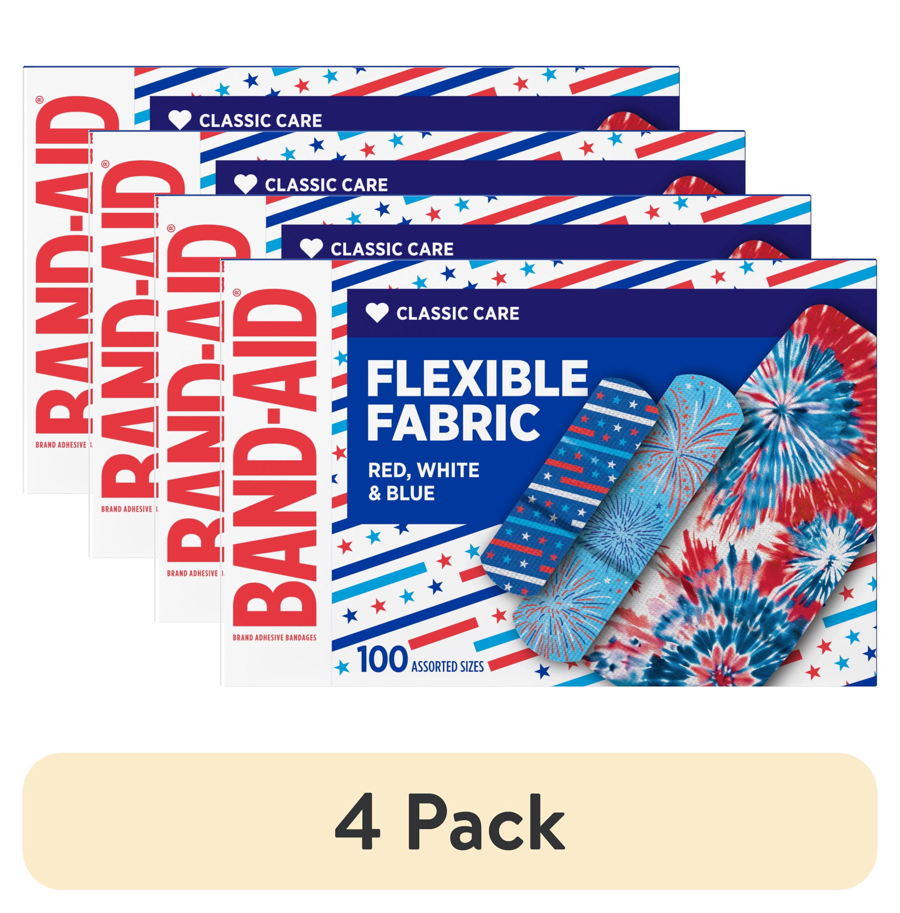 (4 pack) BAND-AID® Brand Flexible Fabric Red, White & Blue Bandages, 100 Count