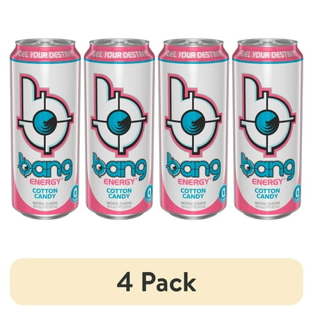 (4 pack) BANG Energy Drink, Cotton Candy, 16 fl oz, Can