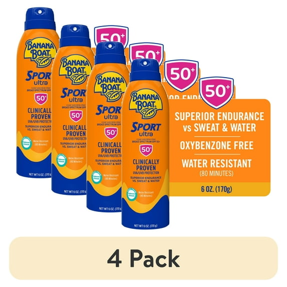 (4 pack) Banana Boat Sport Ultra Clear Spray Sunscreen SPF 50, Adult Sunblock, 6 oz