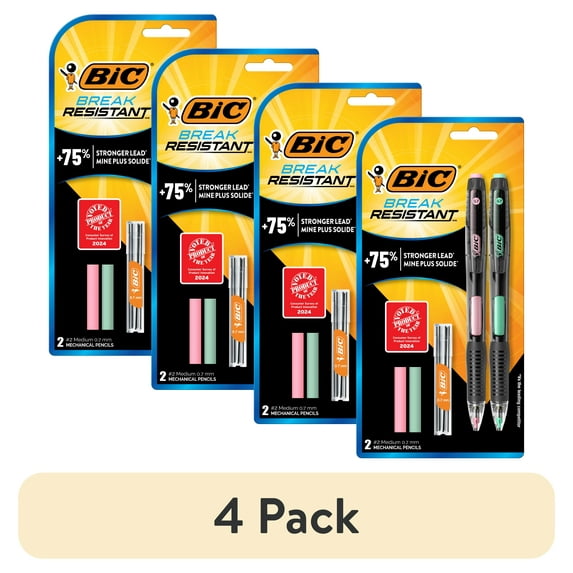 (4 pack) BIC Break Resistant Mechanical Pencil, 0.7 mm, 2 Count