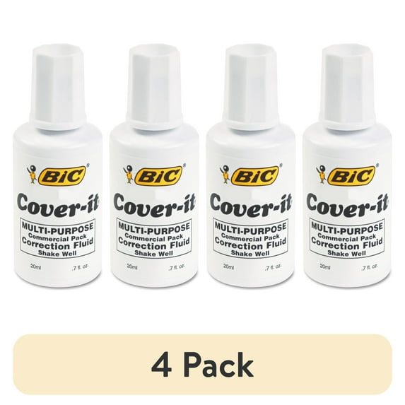 (4 pack) BIC Cover-it Multi-Purpose Correction Fluid, 20 ml