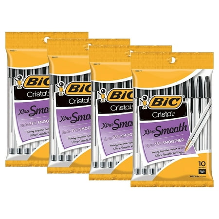 (4 pack) BIC Cristal Xtra Smooth Black Ballpoint Pens, Medium Point (1.0mm), 10-Count Pack