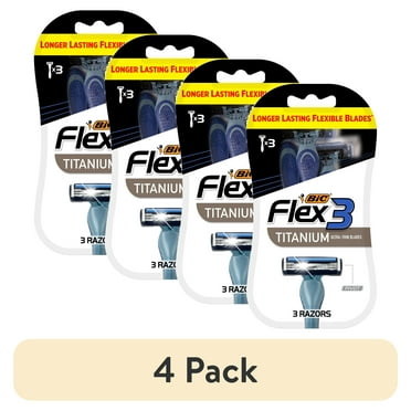 (4 pack) BIC Flex 3 Disposable Razors for Men, Manual Shaving Razors with 3 Blades, 3 Count