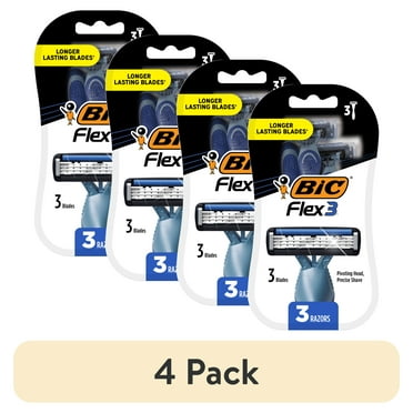 (4 pack) BIC Flex 3 Men's 3-Blade Disposable Razors, 3 Count