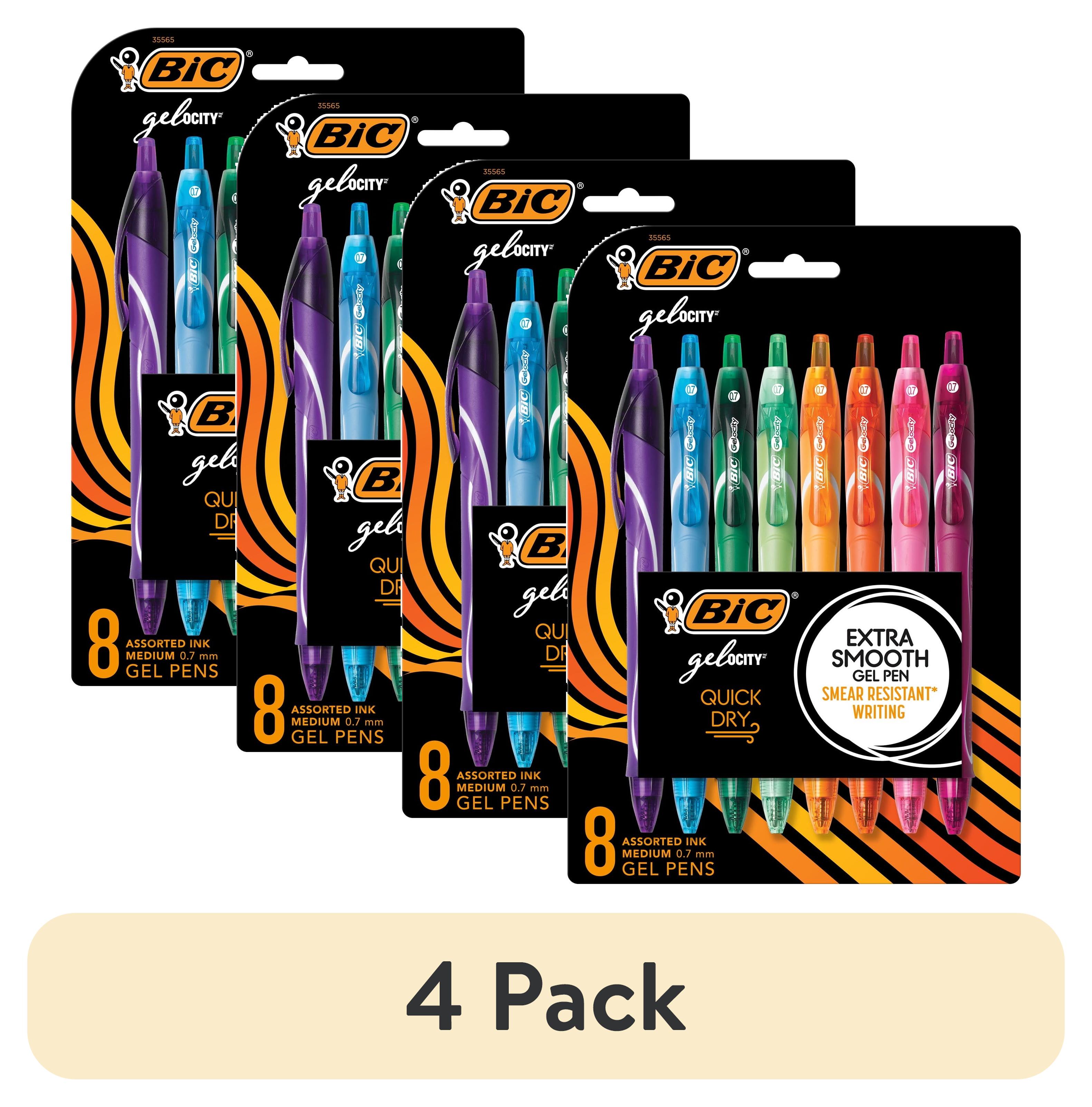 (4 pack) BIC Gel-ocity Quick Dry Fashion Retractable Gel Pens, Medium Point (0.7mm), Assorted Colors, Colored Gel Pens With Full-Length Grip, 8-Count Gel Pen Set
