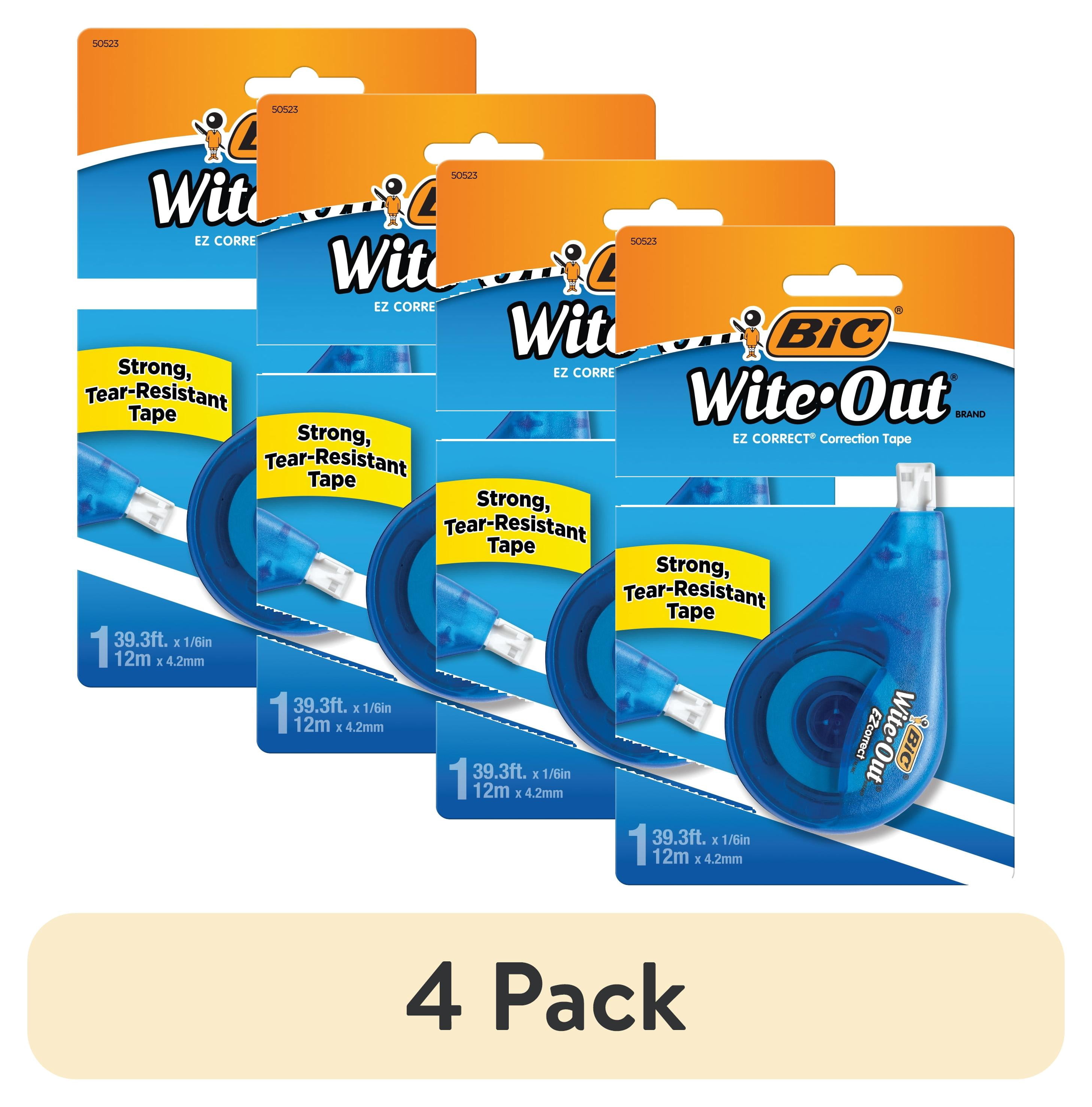BIC EZ Correct Korrekturband – 4 Stück, Je 12 M, Trockene Korrektur, Filmbasiert, Mit Weichem Griff