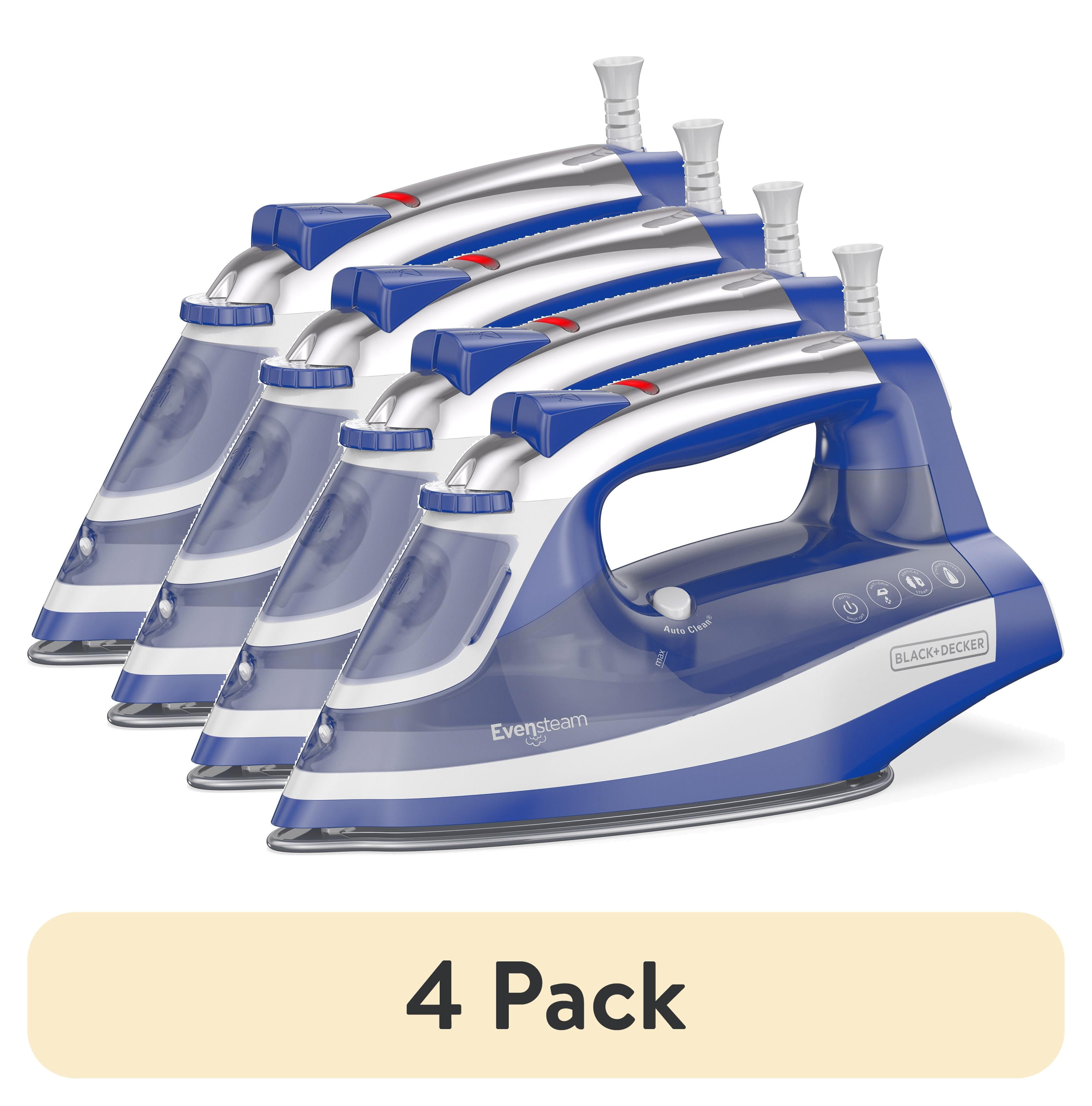 (4 pack) BLACK+DECKER One Step Steam Iron for Clothes, 1200W, EvenSteam Stainless Steel Soleplate, Smart Steam Control, Auto Clean, Auto Shut-off, Blue