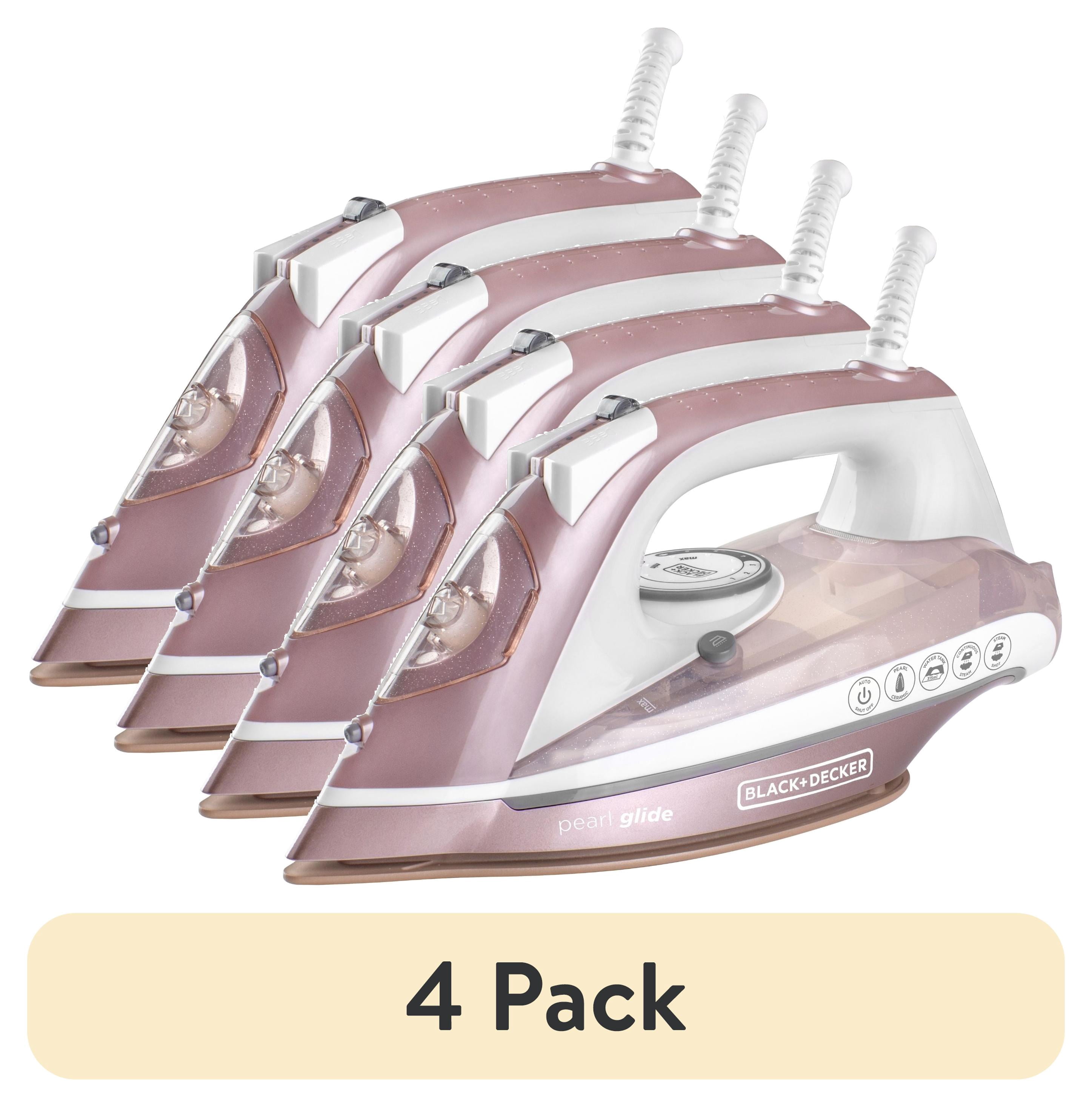 (4 pack) BLACK+DECKER Pearl Glide Steam Iron for Clothes, 1200W, Durable Pearl-Infused Ceramic Soleplate, Vertical Steaming, Anti-Drip, Auto Clean, Rose