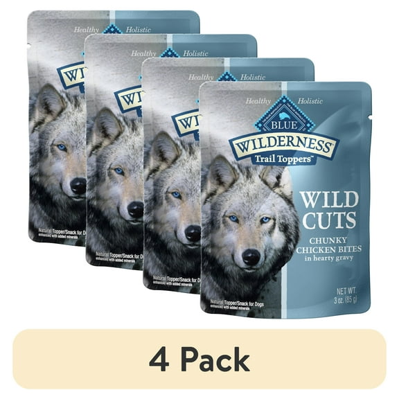 (4 pack) BLUE Wilderness Trail Toppers Dog Wet Food, Chicken Bites in Gravy, 3-oz Pouch