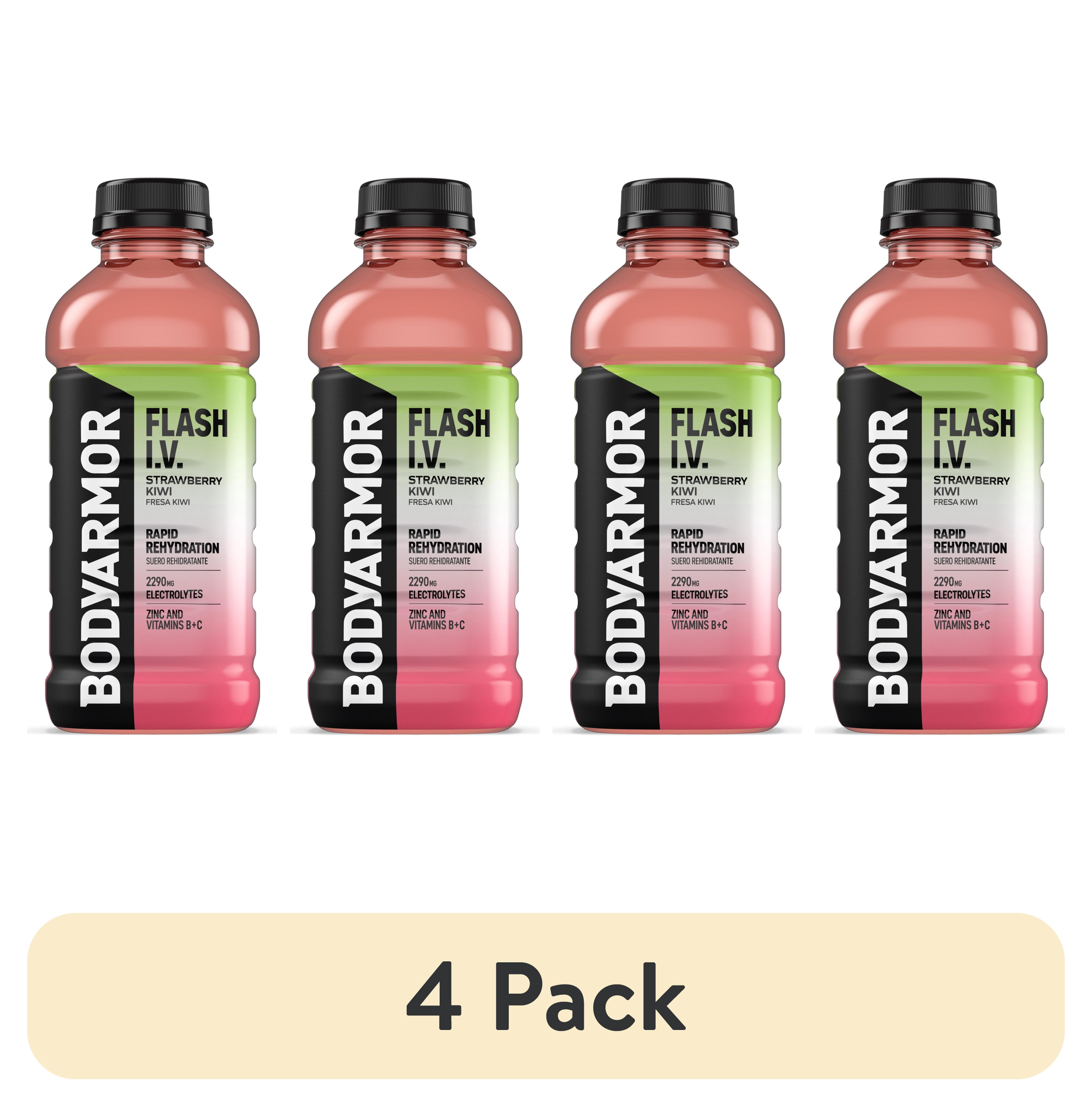 (4 pack) BODYARMOR Flash I.V. Strawberry Kiwi Electrolyte Sports Drink Bottle, 20 fl oz