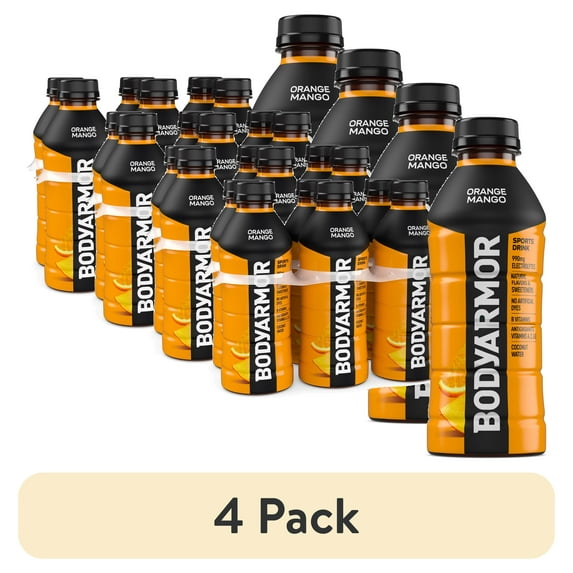 (4 pack) BODYARMOR Orange Mango Electrolyte Sports Drink, 20 fl oz, 6 Pack Bottles