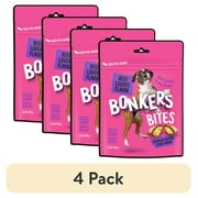 (4 pack) BONKERS Dog Bites, Beef Lovers Flavor, Crunchy & Soft Dog Snacks, Treats for Dogs, 5.3 oz Bag