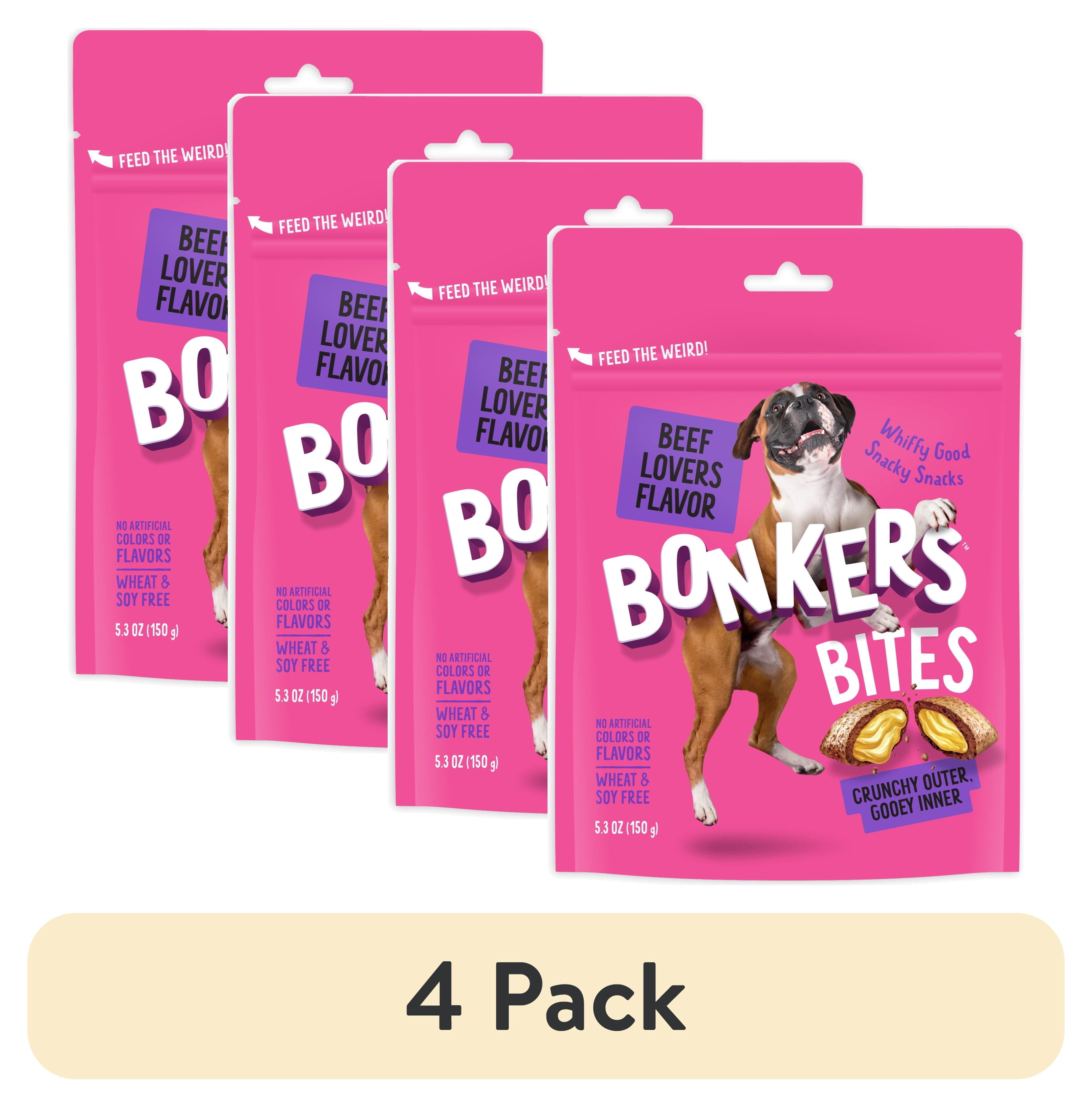 6 pack) BONKERS Bites Beef Lovers Flavor Crunchy & Soft Treats for