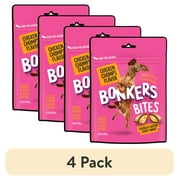 (4 pack) BONKERS Dog Bites, Crunchy & Soft Chicken Chomps Flavored Cat Treats, 5.3oz / 150g Bag