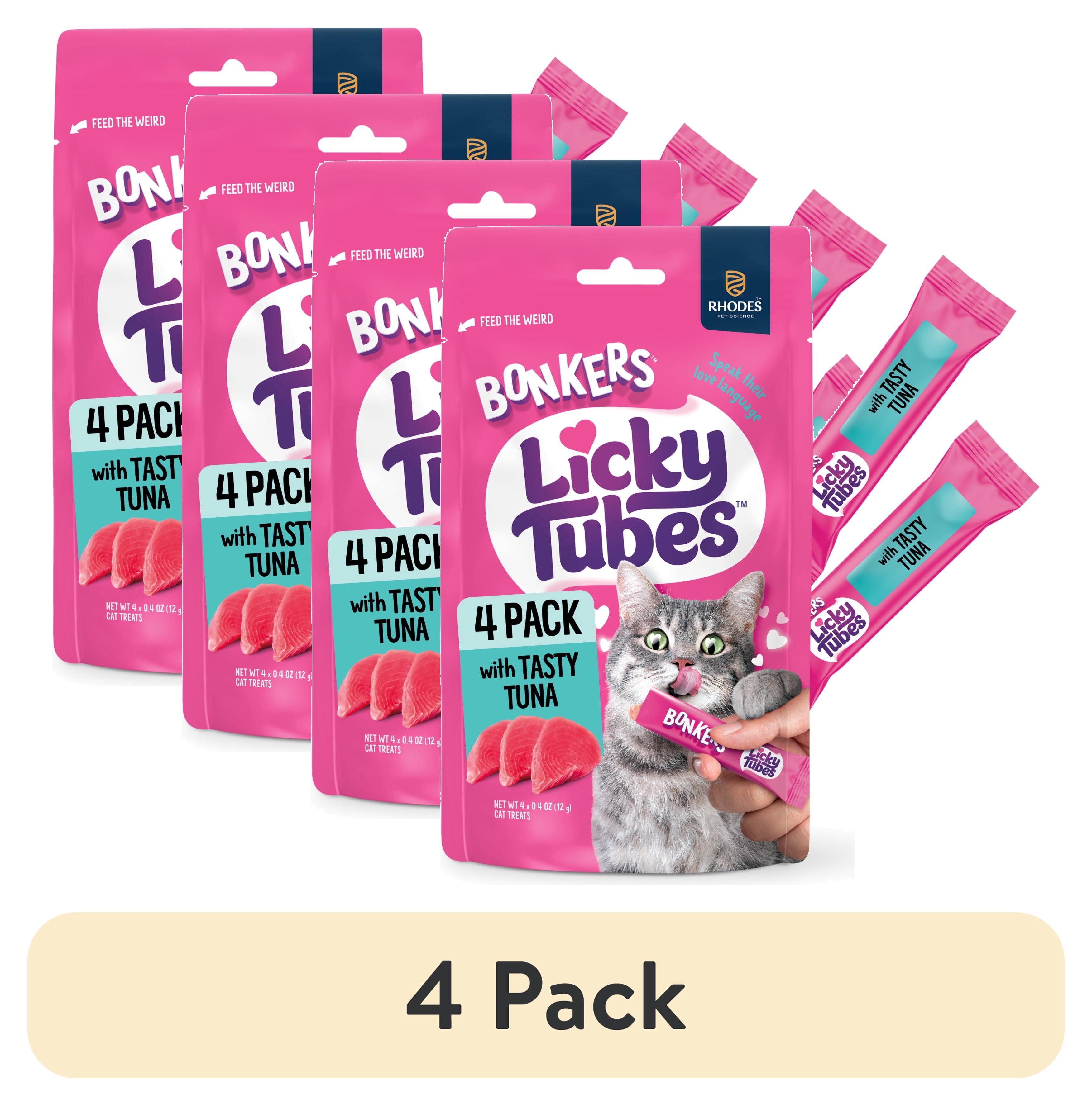 (4 pack) BONKERS Licky Tubes Tuna Flavored Wet Lickable Treats for Cats, 4 Pack