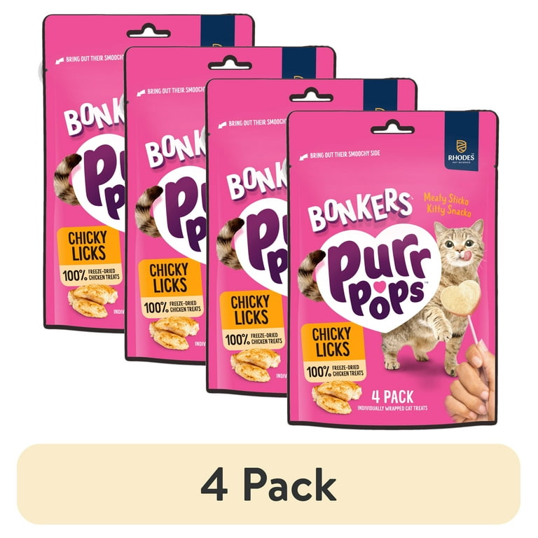 4 pack) BONKERS Purrpops, Freeze Dried Chicken Flavored Lollipop