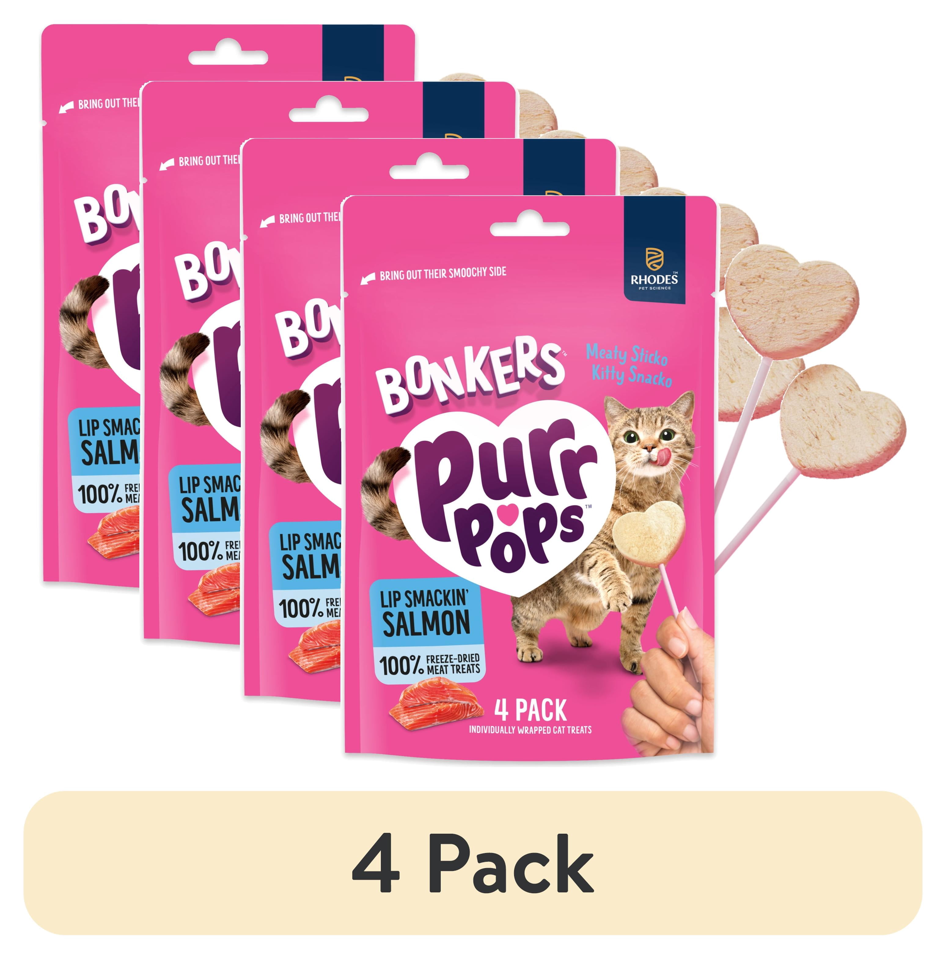4 pack) BONKERS Purrpops Freeze-Dried Salmon Flavored Lollipop
