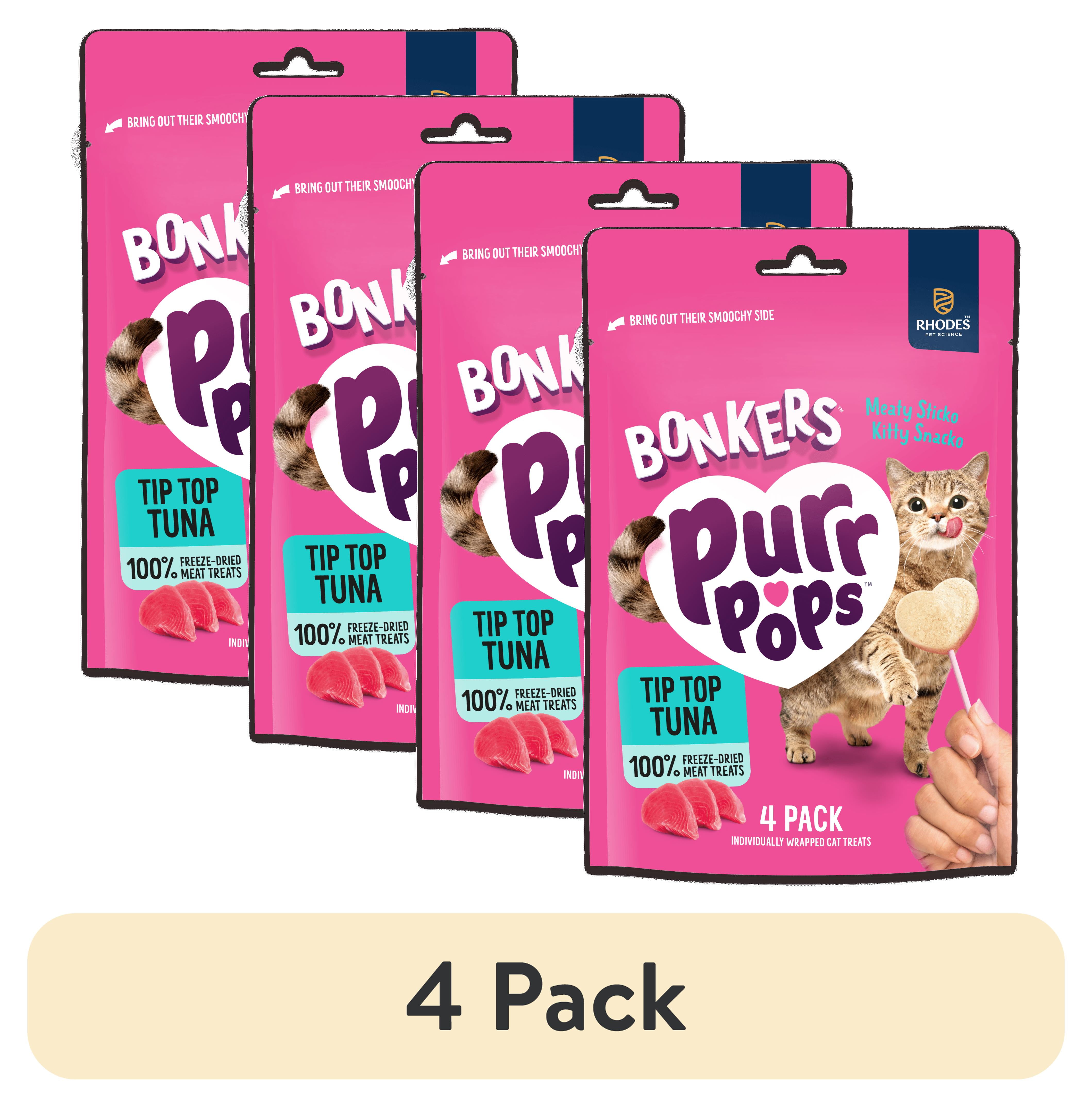 4 pack) BONKERS Purrpops Freeze-Dried Tuna Flavored Lollipop
