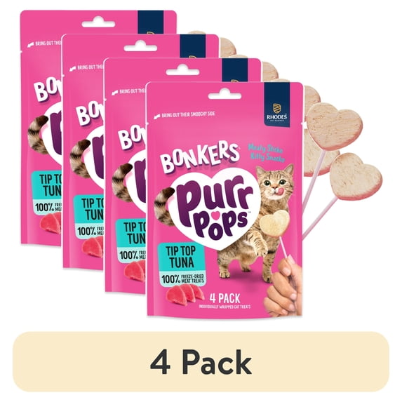 (4 pack) BONKERS Purrpops Freeze-Dried Tuna Flavored Lollipop Treats for Cats, 4 Pack