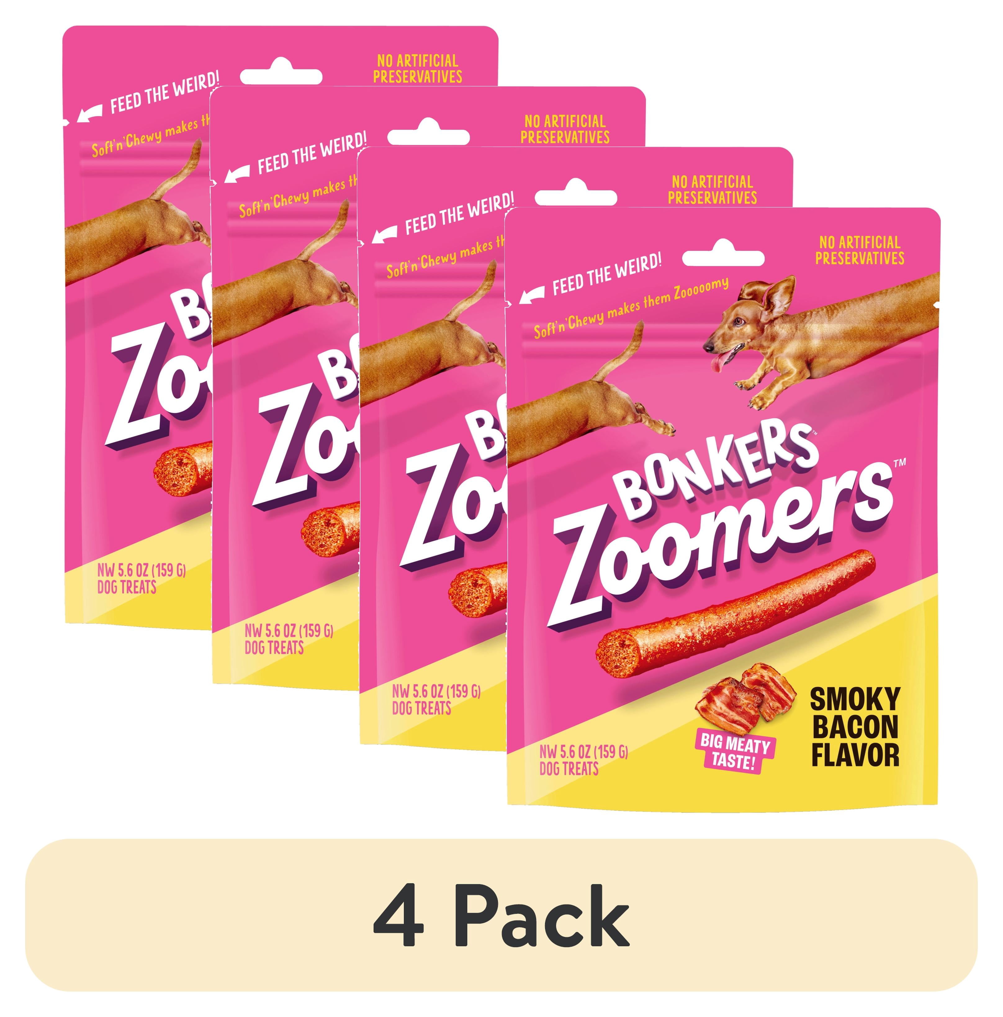 4 pack) BONKERS Zoomers Smoky Bacon Flavor Soft & Chewy Treats for