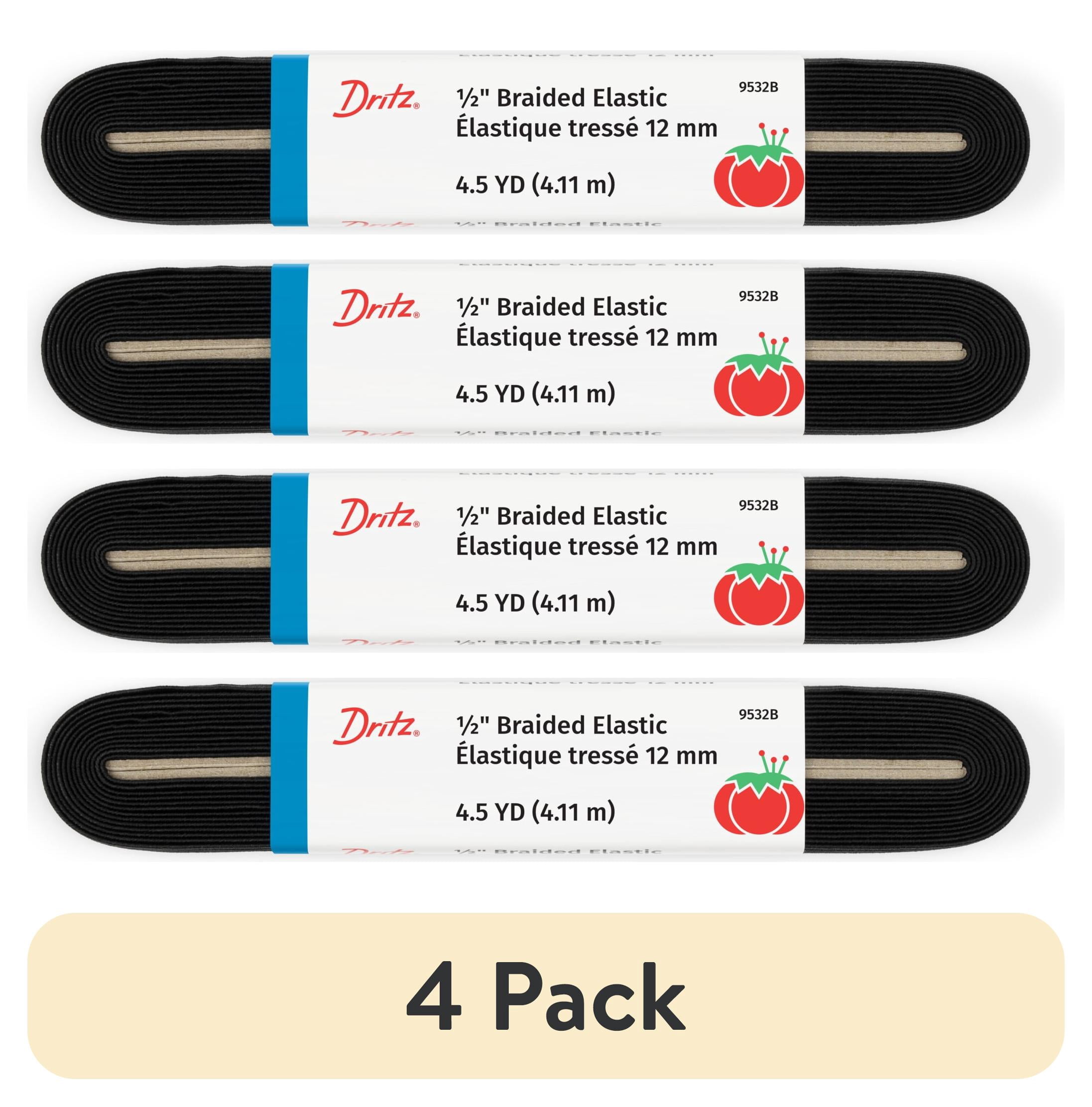 (4 pack) Dritz Sewing & Crafting 1/2" Black Braided Elastic, 4-1/2 yd