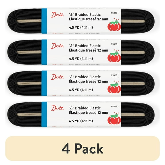 (4 pack) Dritz Sewing & Crafting 1/2" Black Braided Elastic, 4-1/2 yd