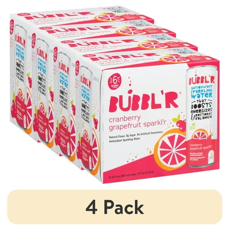 (4 pack) BUBBL'R Antioxidant Sparkling Water, Cranberry Grapefruit Sparkl'r, 12 fl oz, 6 Pack Cans