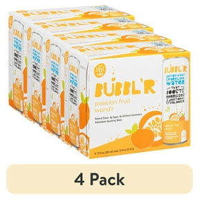 (4 pack) BUBBL'R Antioxidant Sparkling Water, Passion Fruit Wond'r, 12 fl oz, 6 Pack Cans