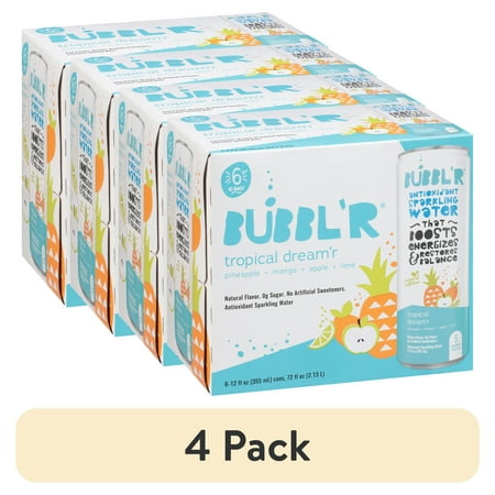 (4 pack) BUBBL'R Antioxidant Sparkling Water, Tropical Dream'r, 12 fl oz, 6 Pack Cans