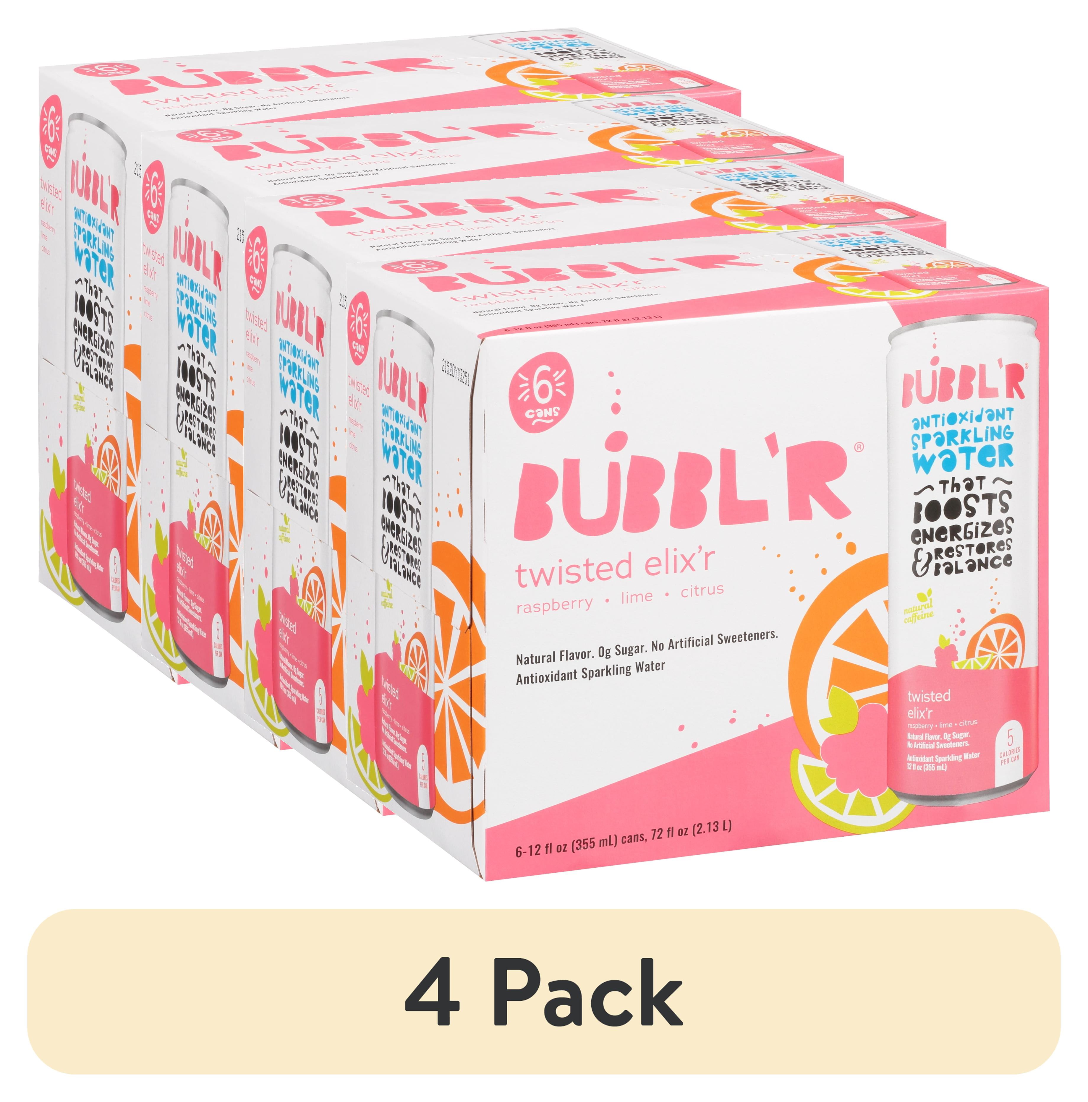 (4 pack) BUBBL'R Antioxidant Sparkling Water, Twisted Elix'r, 12 fl oz, 6 Pack Cans