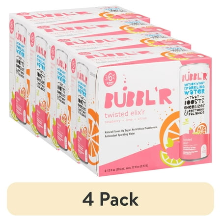 (4 pack) BUBBL'R Antioxidant Sparkling Water, Twisted Elix'r, 12 fl oz, 6 Pack Cans
