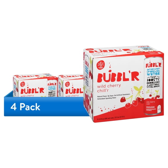 (4 pack) BUBBL'R Antioxidant Sparkling Water, Wild Cherry Chill'r, 12 fl oz, 6 Pack Cans