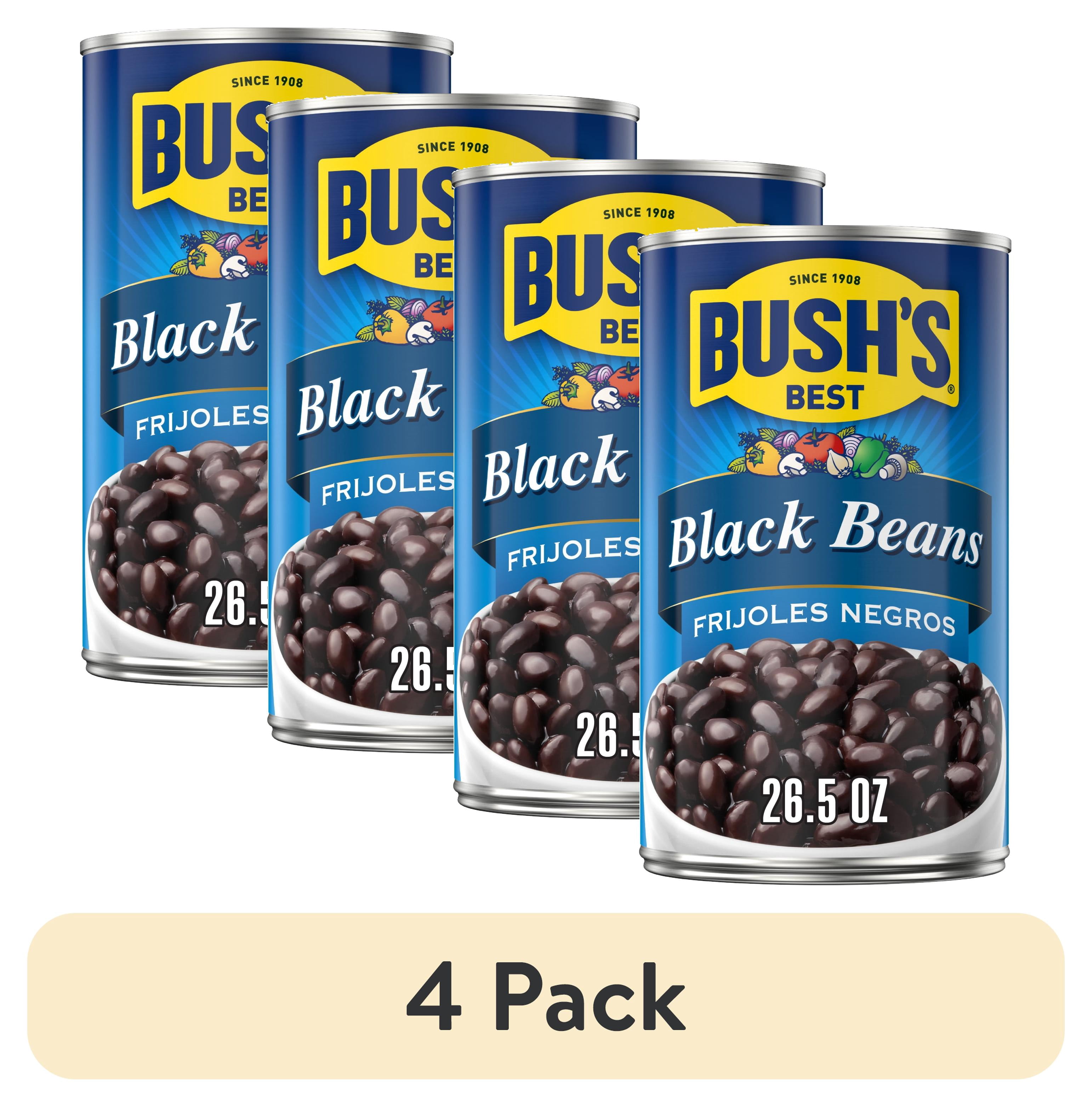 (4 pack) Bush's Canned Black Beans, Canned Black Beans, 26.5 oz Can