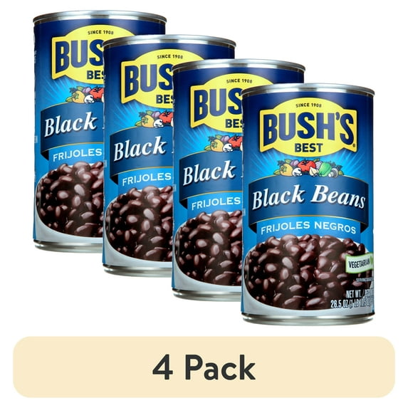 (4 pack) BUSH'S Black Beans, Plant Based Protein, Canned Beans, 26.5 oz
