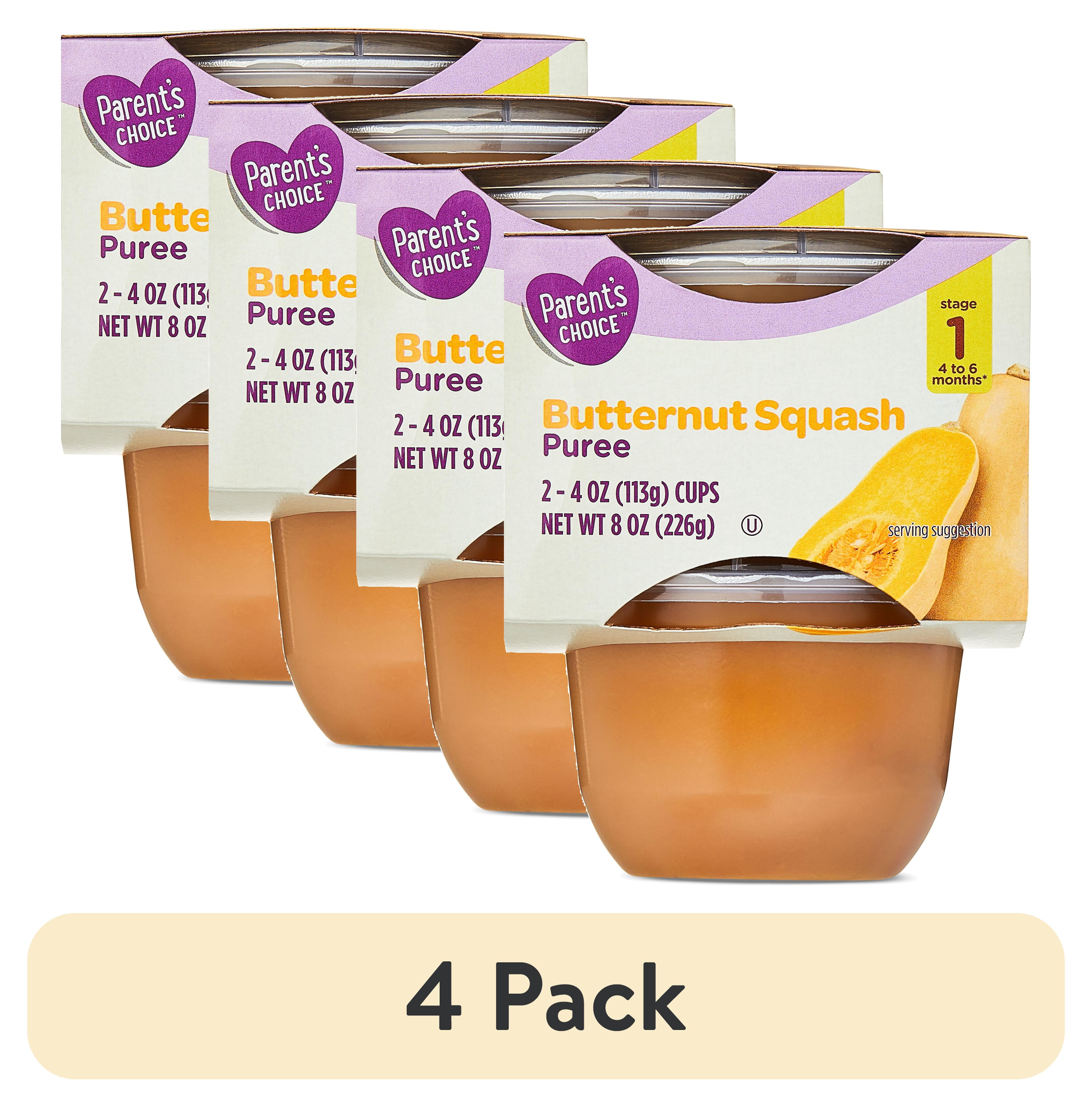 (4 pack) Parent's Choice Stage 1 Baby Food Butternut Squash Puree, 4 oz Cups, 2 Pack