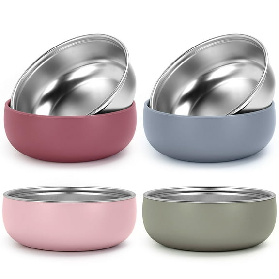 4 pack Baby Bowls, 5 Inches Wide Stainless Steel Bowls for Kids with Removable Colorful Silicone Sleeve, Unbreakable Toddler Bowls for Soup, Cereal, Yogurt, Snacks...