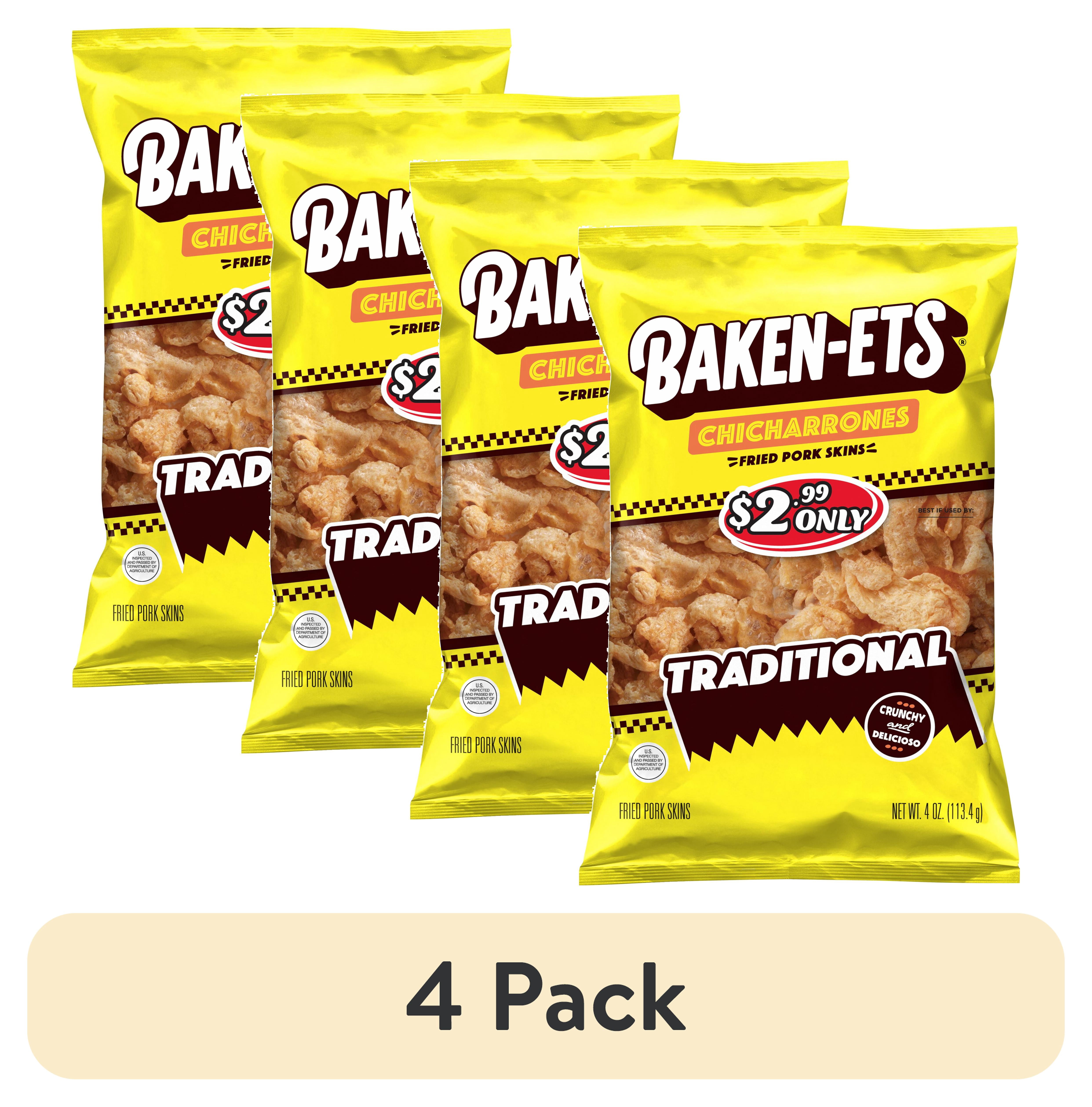 (4 pack) Baken-Ets Traditional Chicharrones Fried Pork Skins, 4 oz Bag