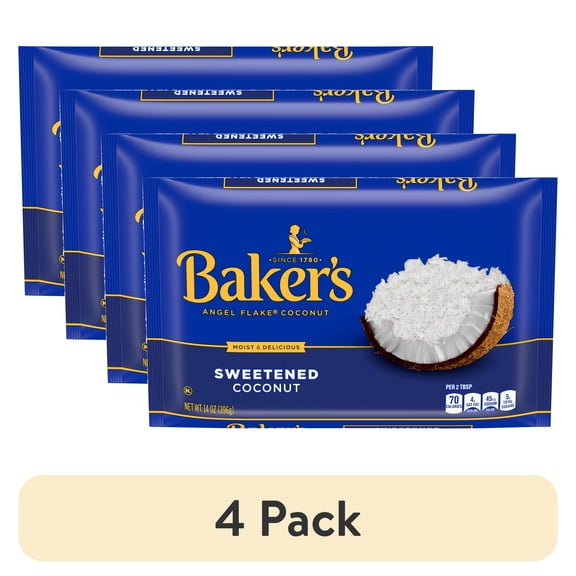 (4 pack) Bakers Sweetened Angel Flake Coconut, 14 oz Bag
